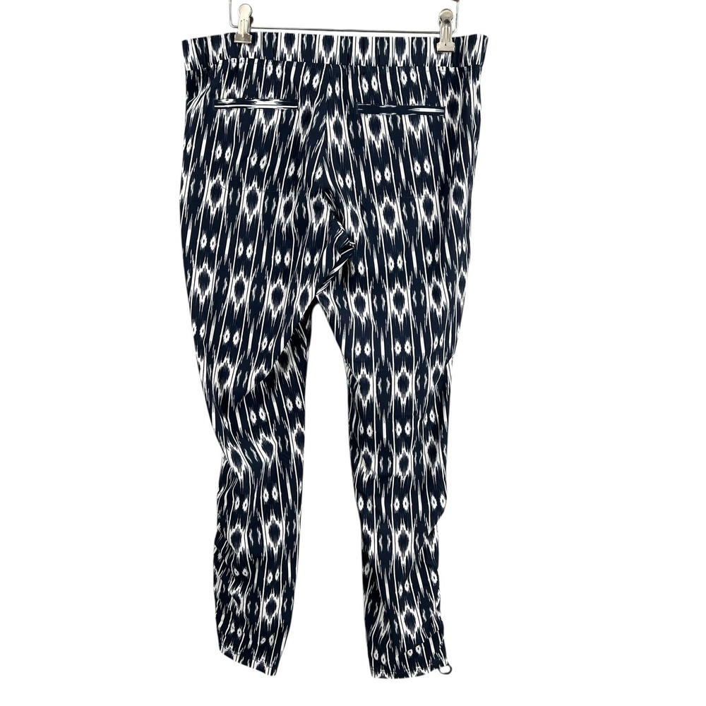 Athleta Printed Pull-On Pants Navy Ikat Ruched Hem Size 4 Stretch Activewear
